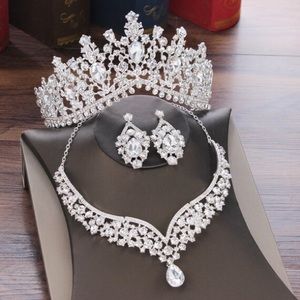 Arabian Crystal Bridal Tiara Set in Silver